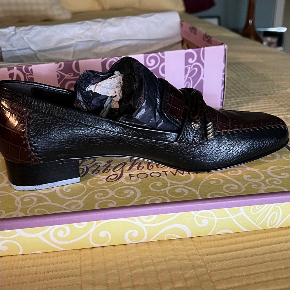 Brighton Dark Brown Croc-Embossed Leather Loafers - Picture 5 of 7